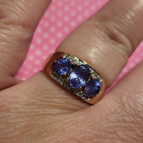 Iolite & Diamond Accent Trilogy Gold Vermeil/ Sterling Ring - Picture 3 of 7
